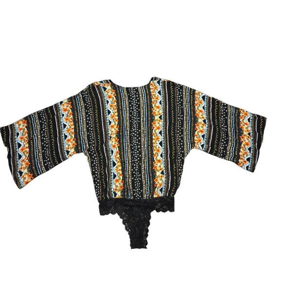 Free People Intimately For You Black Multicolor Boho Lace Bodysuit - Picture 5 of 7